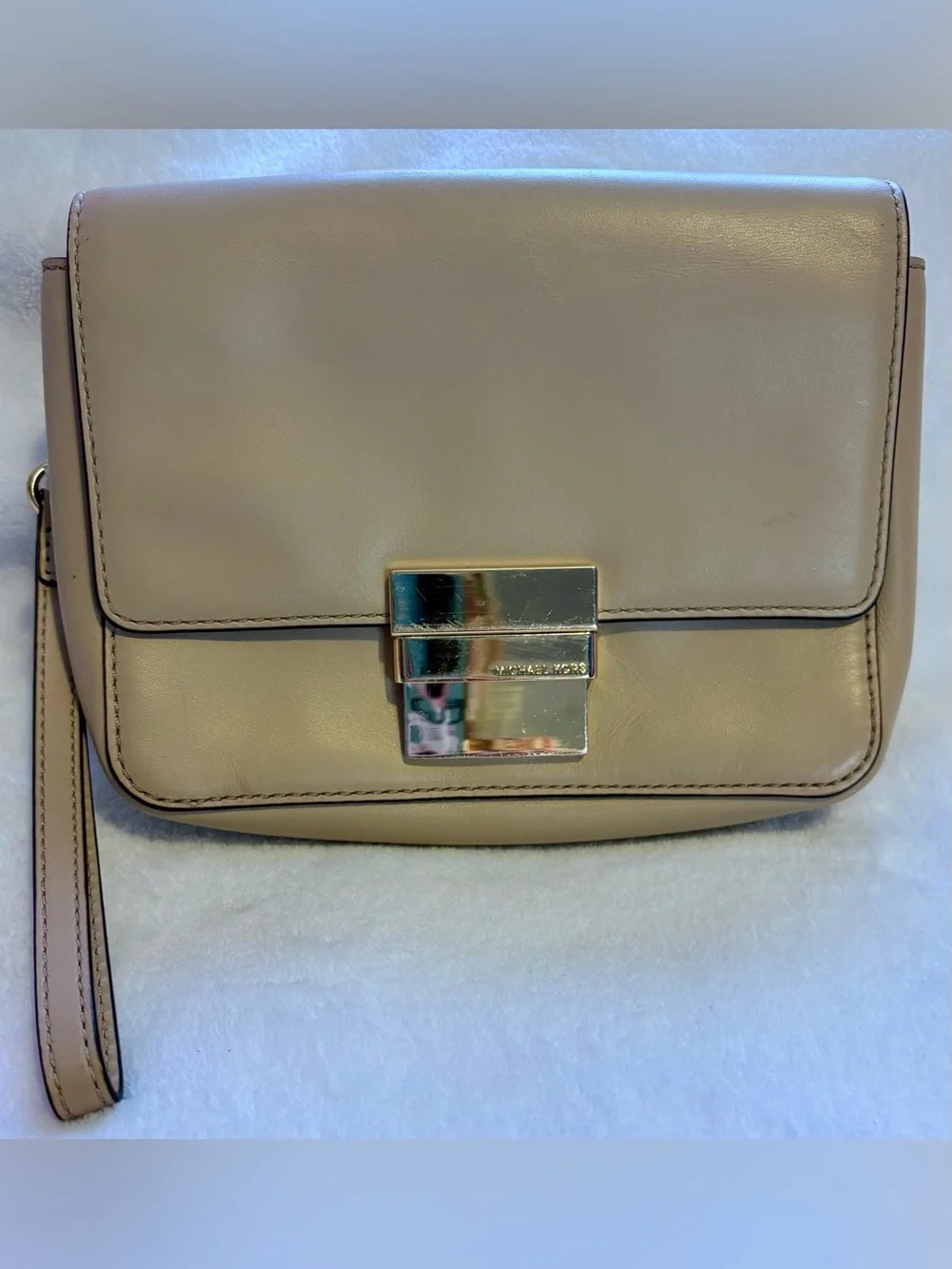 Michael Kors Madelyn Leather Wristlet with Gold-Tone Lock